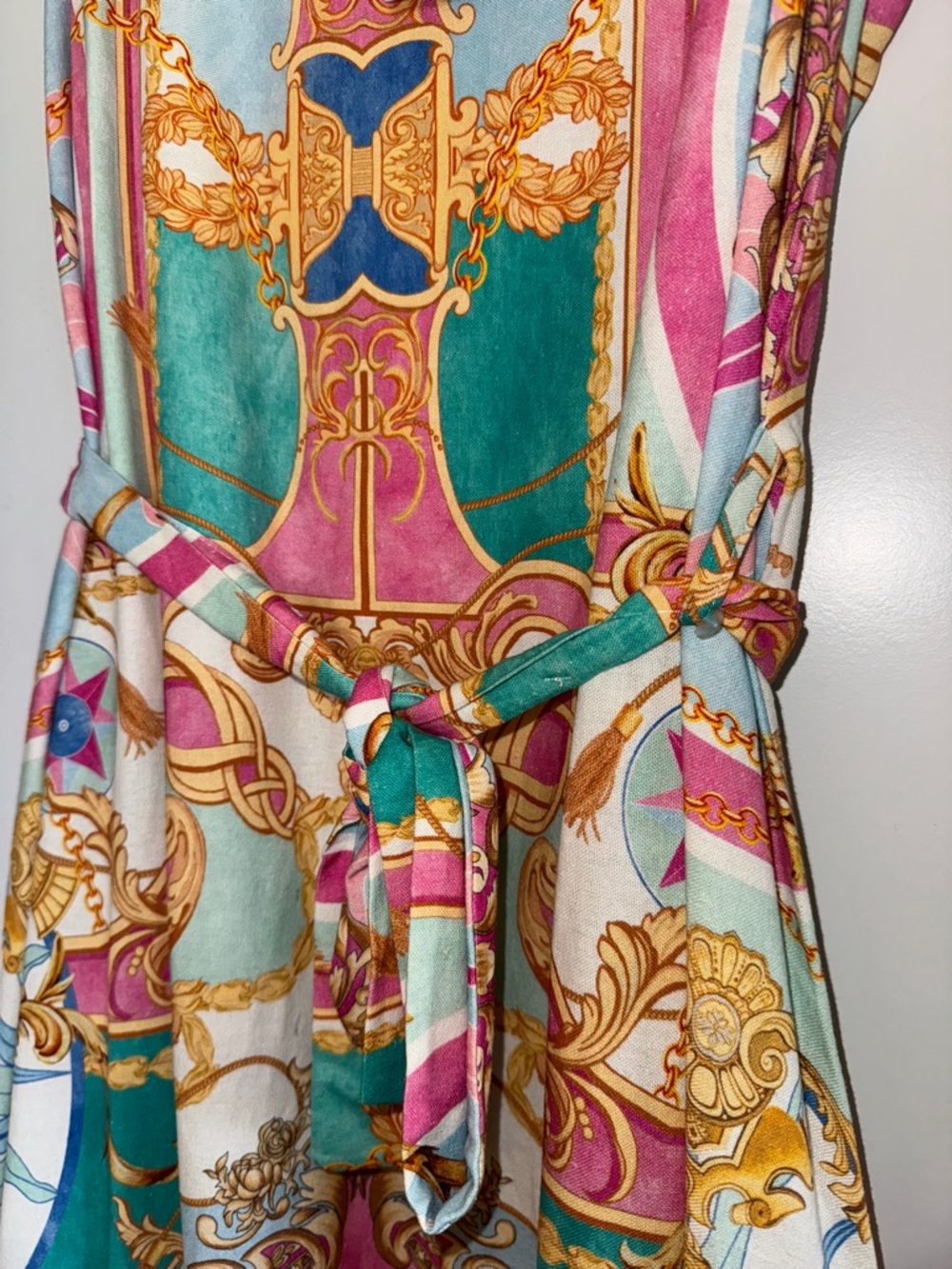 Le Ragazze Linen ITALIAN MADE Sleeveless Midi Dress in Pastel Multi NWT - Picture 4 of 9